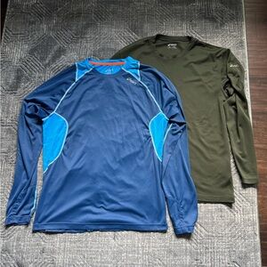 2 ASICS blue and olive green Long Sleeve Tops men’s S fitted good condition